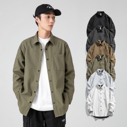 休闲衬衫供应商-男士定制标识100%涤纶透气大码纽扣衬衫