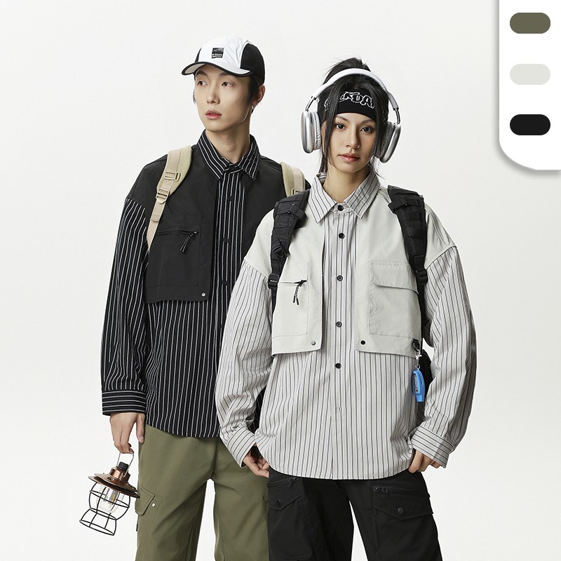 Eco-friendly Chino Shirts Supplier - Custom Logo Striped Lapel Breathable Cotton Full Sleeve