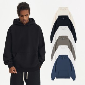 Printed Hoodies Manufacturer - Men's Drop Shoulder Heavyweight Fleece Hoodie No Drawstring 450g