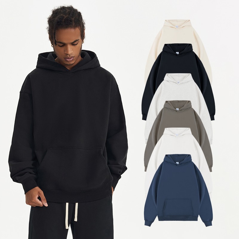 Printed Hoodies Manufacturer - Men's Drop Shoulder Heavyweight Fleece Hoodie No Drawstring 450g