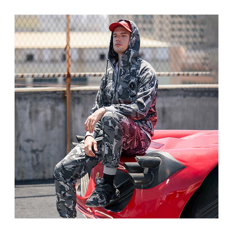 Camouflage Sets Manufacturer - Men Two Piece Camouflaged Hoodie Sports Suit Zipper Closure