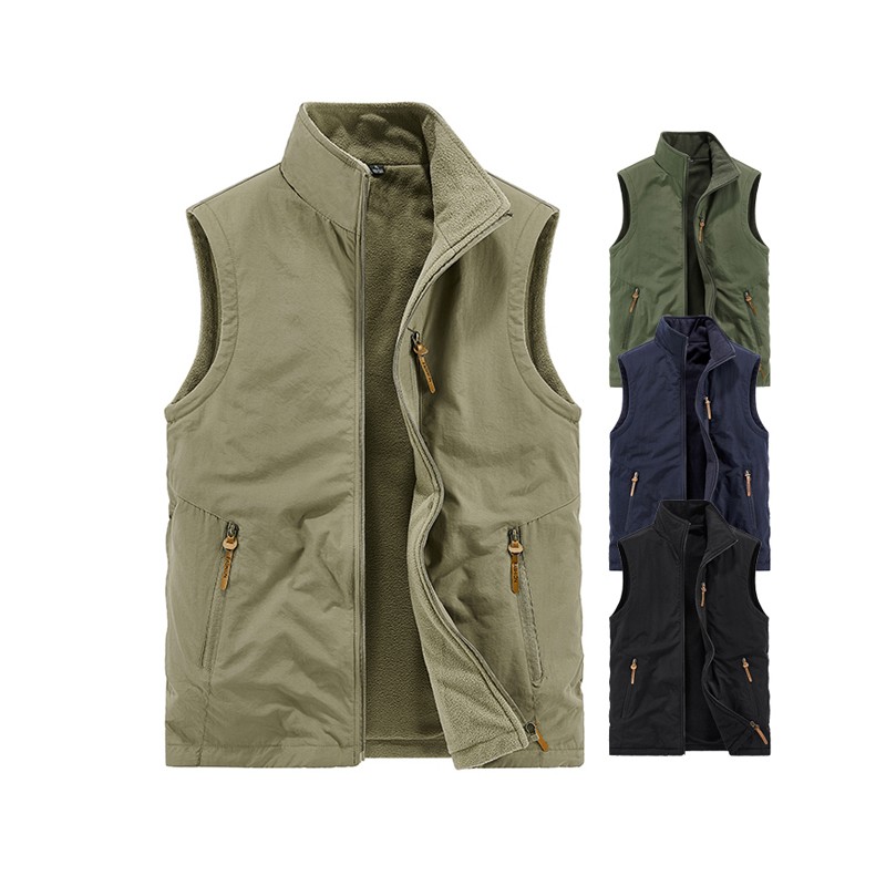 Utility Vest Factory - Men's Practical Soft Shell Reversible Stand Collar Polar Fleece Vest