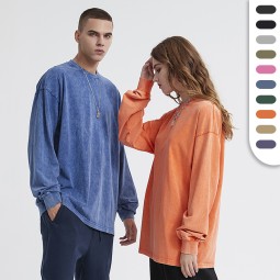 Long Sleeve T Shirts Factory - Men's Oversized 250gsm Cotton Wax Printing Street Style Custom