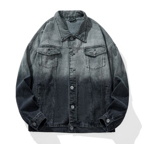 Denim Jackets Factory - Latest Youth Washed Gray Denim Jackets Loose Fit Gradient Jean