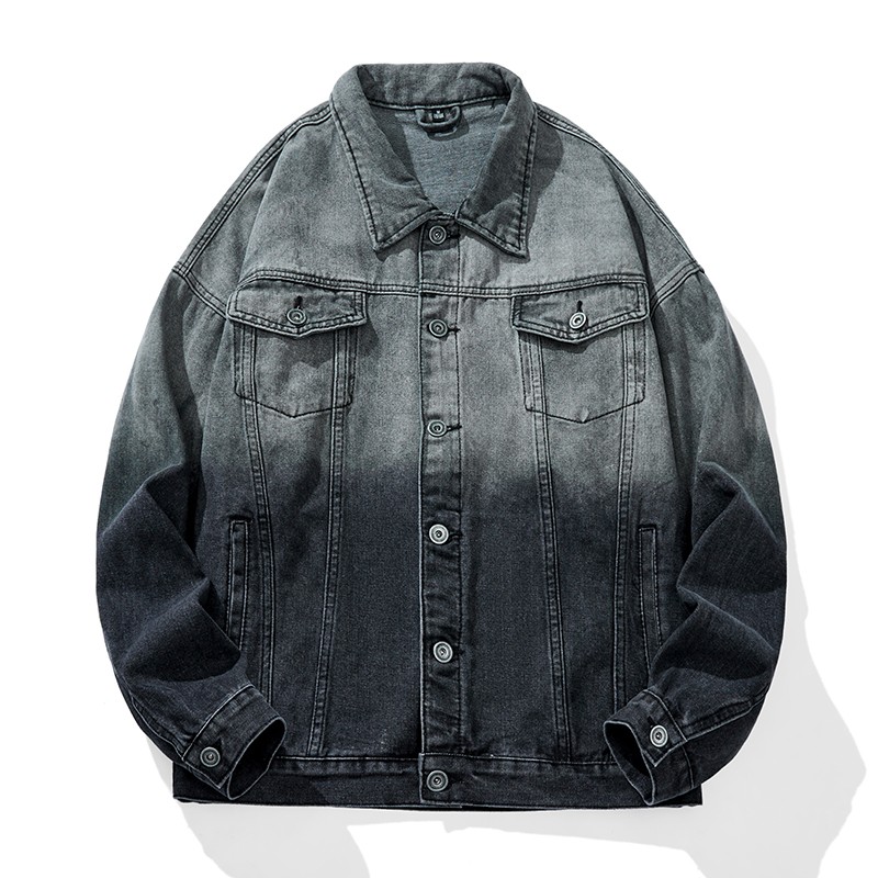 Denim Jackets Factory - Latest Youth Washed Gray Denim Jackets Loose Fit Gradient Jean