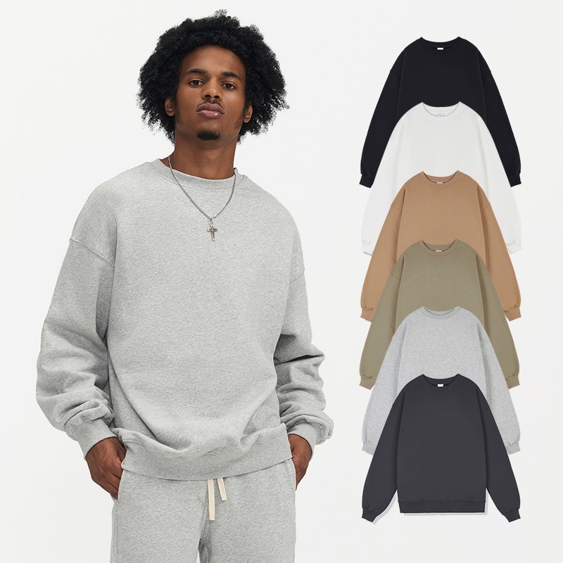 Oversize Sweatshirts Manufacturer - Men's 390G Fleeced Cotton Full Sleeves Pullover Custom