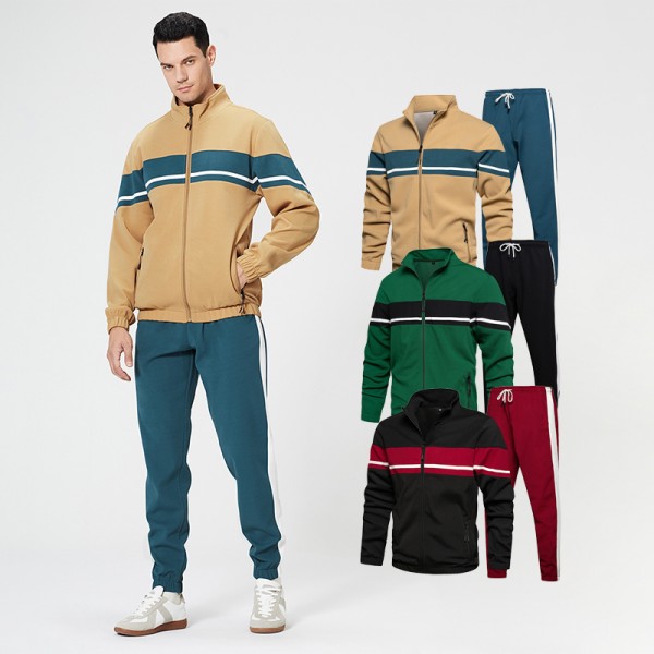 时尚运动服工厂-代发货定制标识男士高品质2件套运动套装