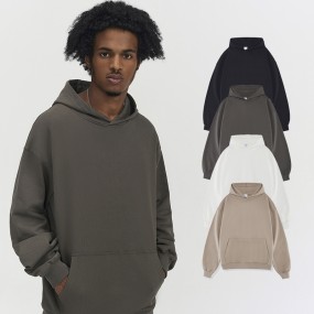Oversized Hoodies Supplier - Men's Drop Shoulder 440G Cotton Plain Pullover Hoodies Custom