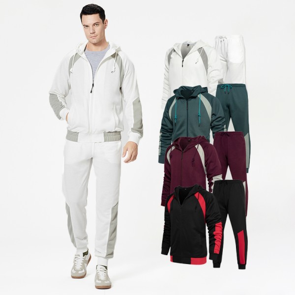 慢跑套装生产厂家-批量批发定制品牌男士休闲2件套运动服