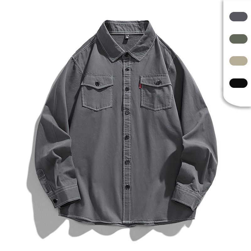 Cotton Chino Shirts Supplier - Custom Logo Washed Leisure Regular Fit Spring Cargo Shirts
