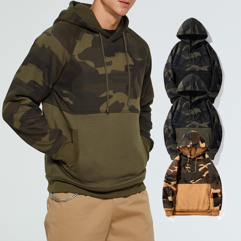 Camouflage Hoodies Supplier - Men's Polyester Camouflaged Autumn Pullover Sweatshirts Custom