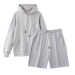 运动服供应商-100%棉法兰绒连帽衫短裤男女通用街头休闲套装
