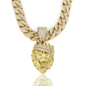 Crown Pendant Supplier - Cuban Chain Lion Head Hip Hop Necklace