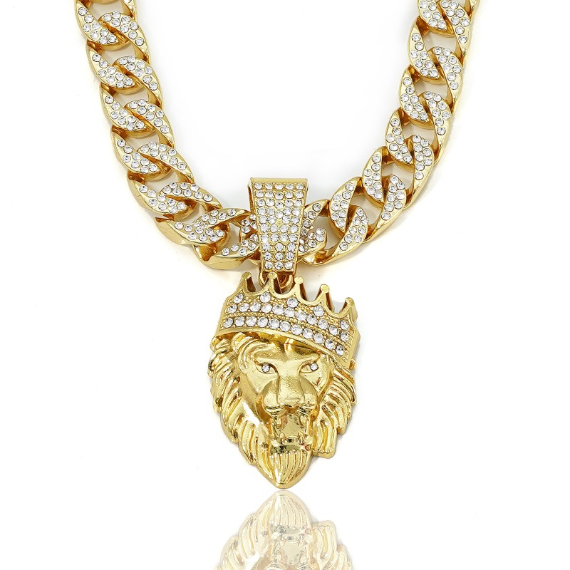 Crown Pendant Supplier - Cuban Chain Lion Head Hip Hop Necklace