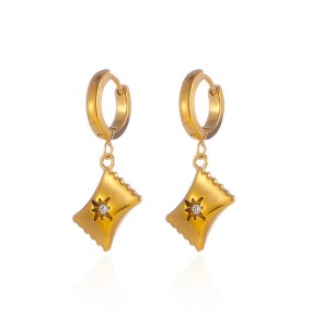Geometric Earrings Supplier - 18k Gold Charm Star Drop Earrings