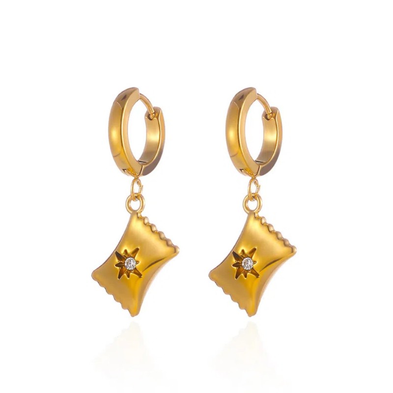 Geometric Earrings Supplier - 18k Gold Charm Star Drop Earrings