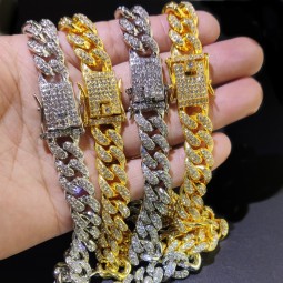 Full Diamond Necklace Supplier - Rhinestone Iced Out Cuban Chain Necklace