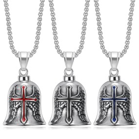 Bell Pendant Manufacturer - Punk Style Angel Wings Cross Pendant