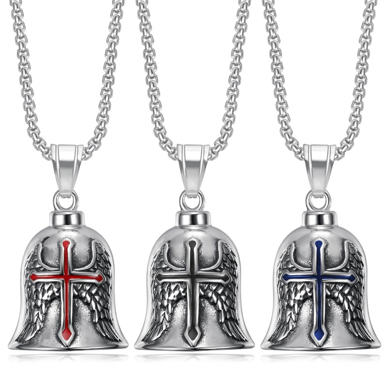 Bell Pendant Manufacturer - Punk Style Angel Wings Cross Pendant