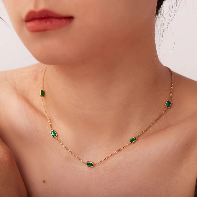 Green Stone Necklace Factory - 18k Gold Plated Zircon Choker Necklace