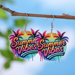 Beach Earrings Supplier - Palm Tree Acrylic Vacation Earrings