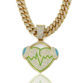 Heart Pendant Necklace Factory - Iced Out Cuban Chain Earphone Necklace