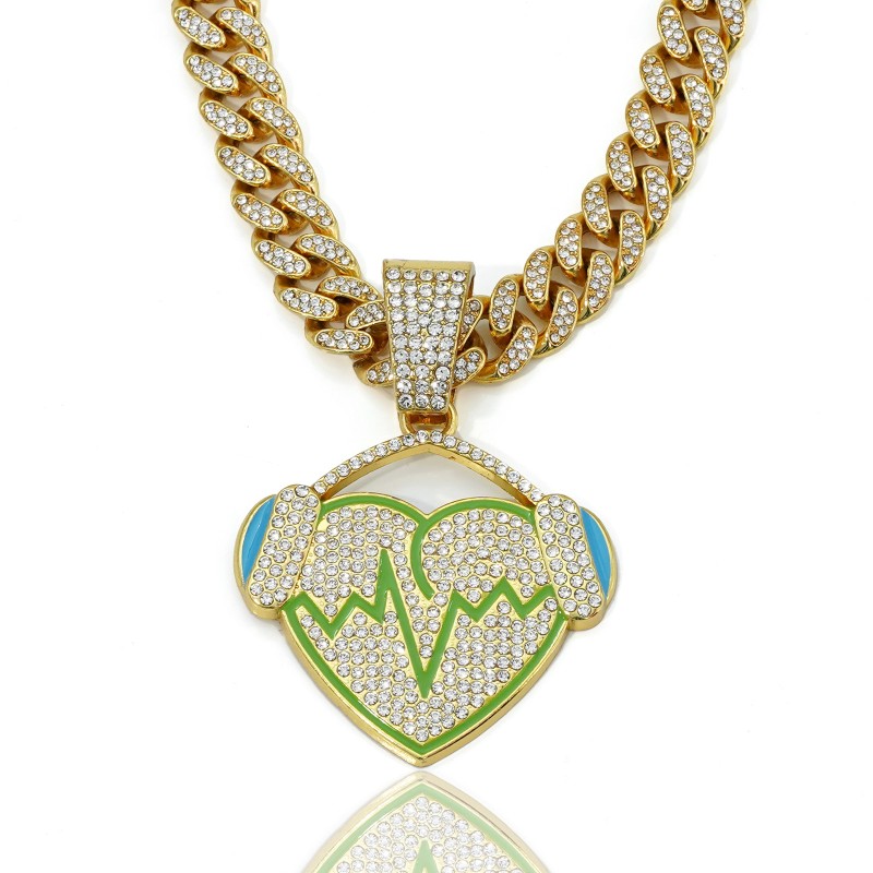 Heart Pendant Necklace Factory - Iced Out Cuban Chain Earphone Necklace