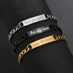 Cuban Link Bracelet Supplier - Custom Laser Name Stainless Steel Bracelet