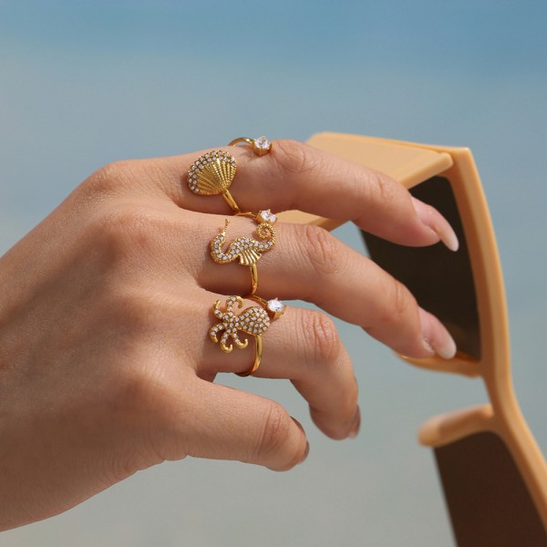 Octopus Ring Factory - Stainless Steel Seahorse Beach Waterproof Ring