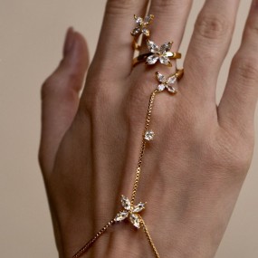 Flower Ring Bracelet Factory - Zircon Gold Plating Chain Finger Bracelet