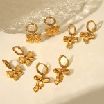 蝴蝶结耳环生产厂家 - 不锈钢金色蝴蝶结垂坠耳环