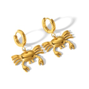 Beach Earrings Factory - 18k Gold Plated Stainless Steel Crab Earrings