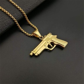 Pistol Pendant Supplier - Custom Gold Stainless Steel Gun Pendant
