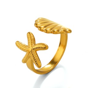 Shell Starfish Ring Factory - Gold Plated Stainless Steel Open Ring
