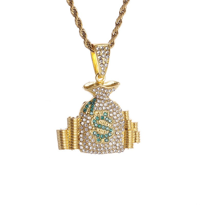 Money Bag Pendant Factory - Gold Plated Dollar Sign Diamond Pendant