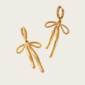 Bow Earrings Supplier - Gold Plated Simple Bowknot Long Earrings