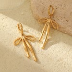Bow Earrings Supplier - Gold Plated Simple Bowknot Long Earrings