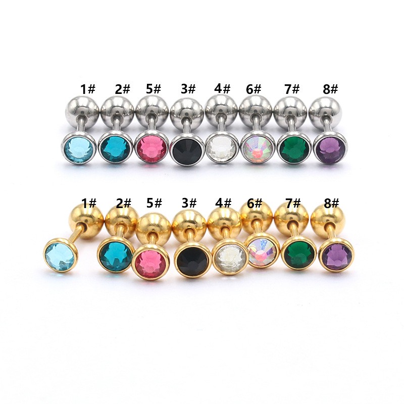 Ear Piercing Factory - 316L Stainless Steel Colorful Zircon Earrings