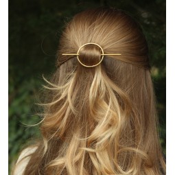 Round Barrette Factory - Geometric Gold Metal Hair Slide Clip