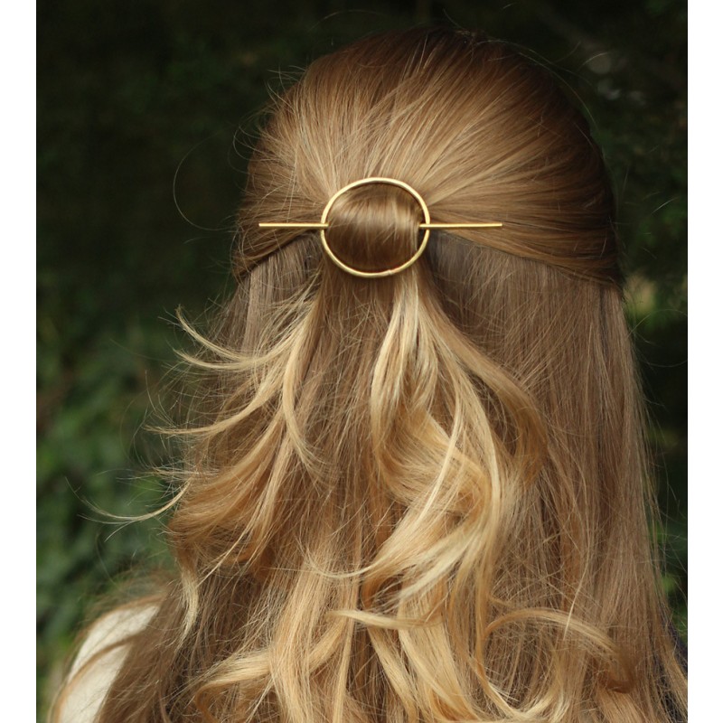 Round Barrette Factory - Geometric Gold Metal Hair Slide Clip