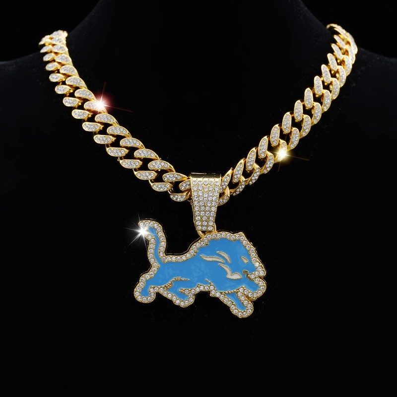 Lion Pendant Factory - Alloy Rhinestone Cuban Chain Sports Necklace