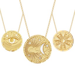 Tarot Necklace Manufacturer - Stainless Steel Coin Moon Star Pendant
