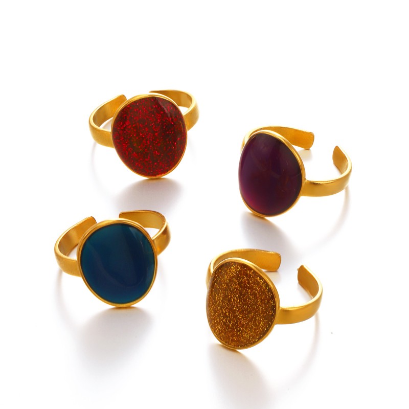 Geometric Ring Supplier - Color Oval Drop Oil Open Ring