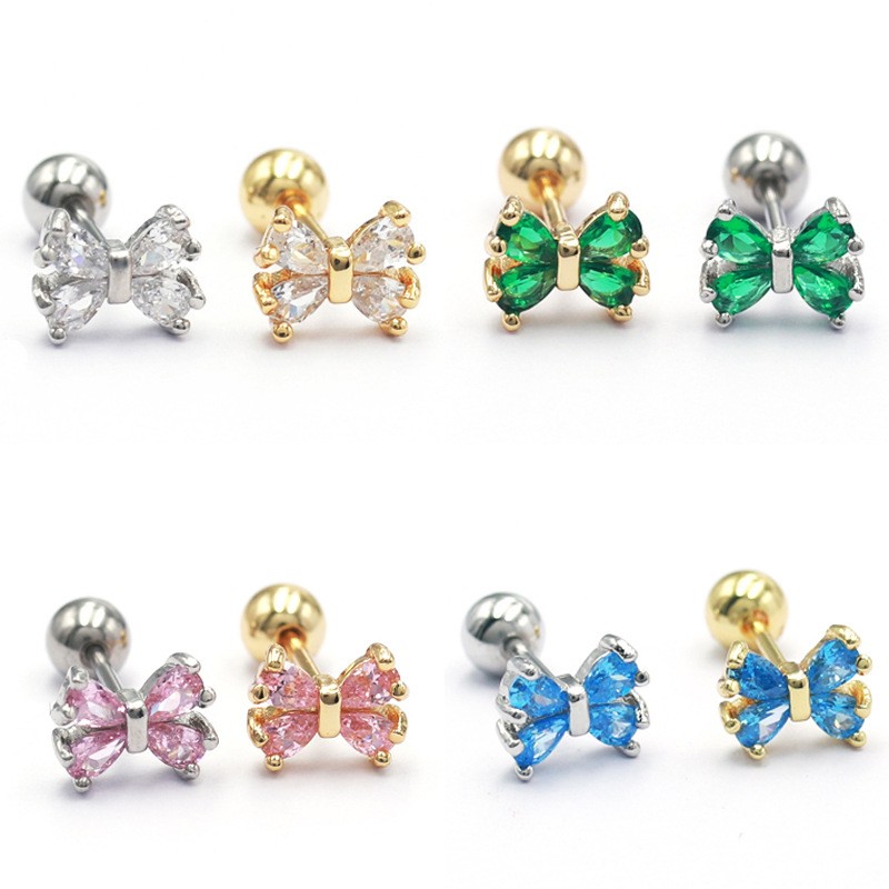 Bow Ear Piercing Manufacturer - 316L Stainless Steel Colorful Zircon