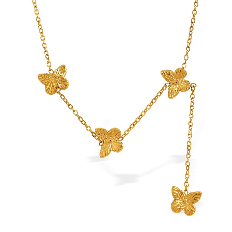 Butterfly Necklace Manufacturer - Stainless Steel Gold Tassel Choker for Women