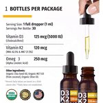 Organic Vitamin D3 K2 Liquid Drops - Max Strength Sublingual Supplement for Bone Health
