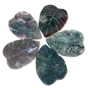 Healing Stones Factory - Hand Carved Natural Leaf Shaped Moss Agate Crystal Crafts