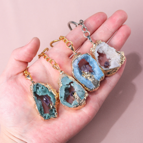 Gemstone Keychain Supplier - New Arrivals Healing Gemstone Raw Amethyst Gold Edge Keychain