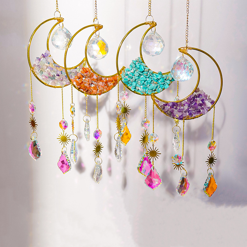 Wind Chimes Manufacturer - Wholesale Moon Shape Crystal Wind Chimes Amethyst Suncatcher