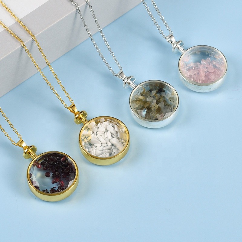 Silver Pendant Manufacturer - Personalized Round Silver Natural Gem Crystal Gravel Pendant